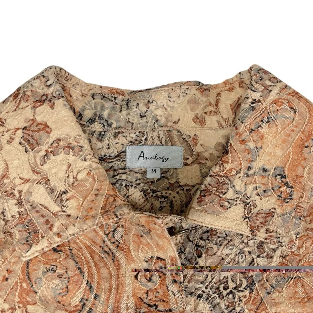 Analogy Medium Brown Embroidered Denim Style Jacket Button Front TexturedCowgirl - Picture 6 of 13